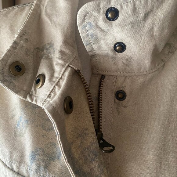 Chaps RL cream blue floral military jacket L 100% cotton safari 90s canvas - Picture 12 of 16